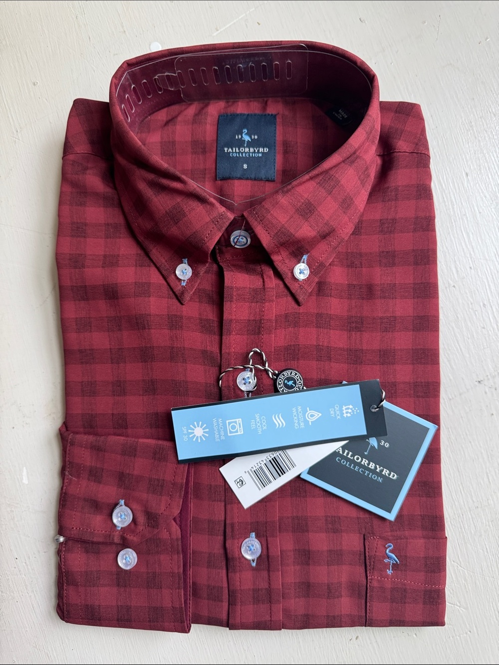 Tailorbyrd Men's Dark Red Plaid Button-Down Shirt